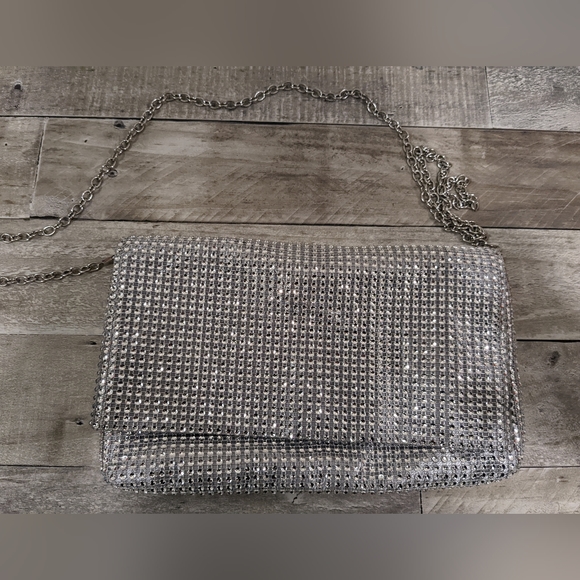 Rhinestone Silver Small Bag with Optional Cross Body Chain - Picture 3 of 7